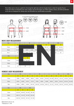 Size table EN